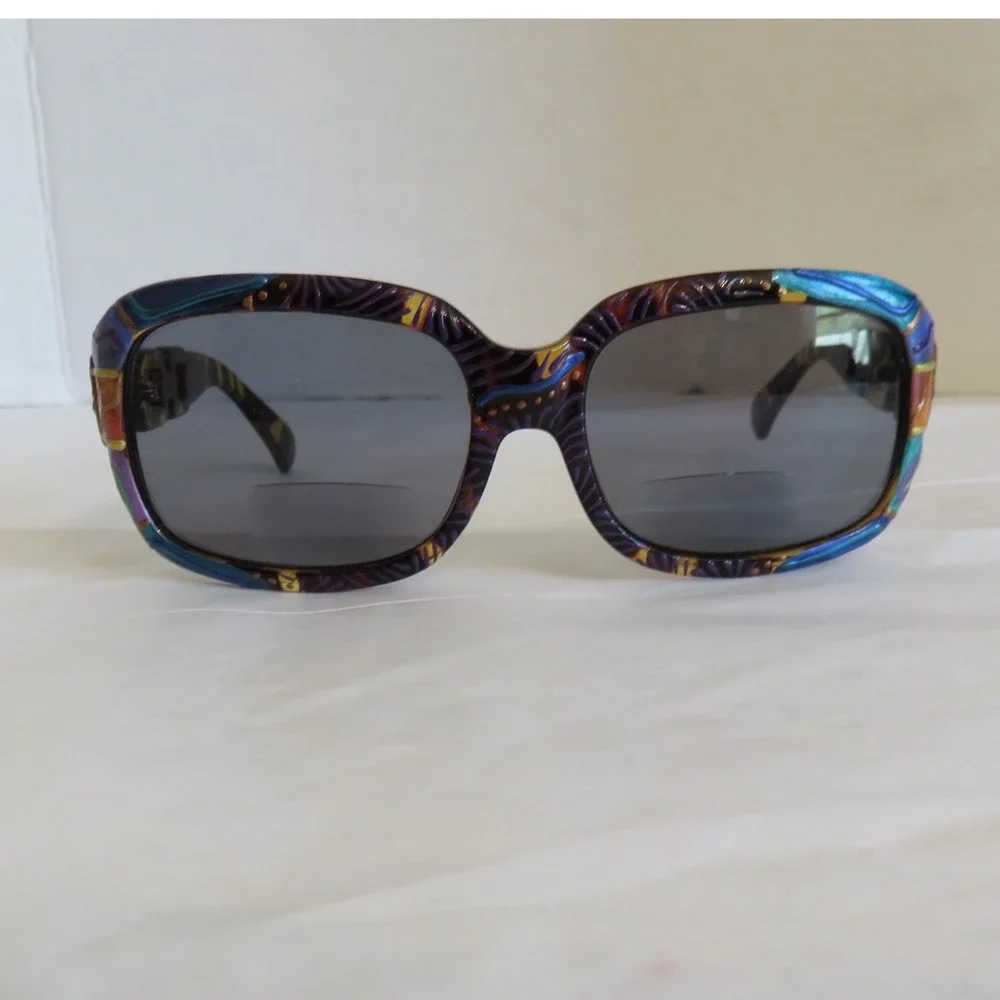 Hand Painted Bifocal Sunglasses +2.50 Oversized Square Tortoise R537BF/T Multi